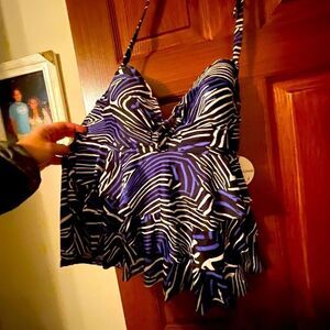 Flirty Black and Blue Ruffled Tankini Top